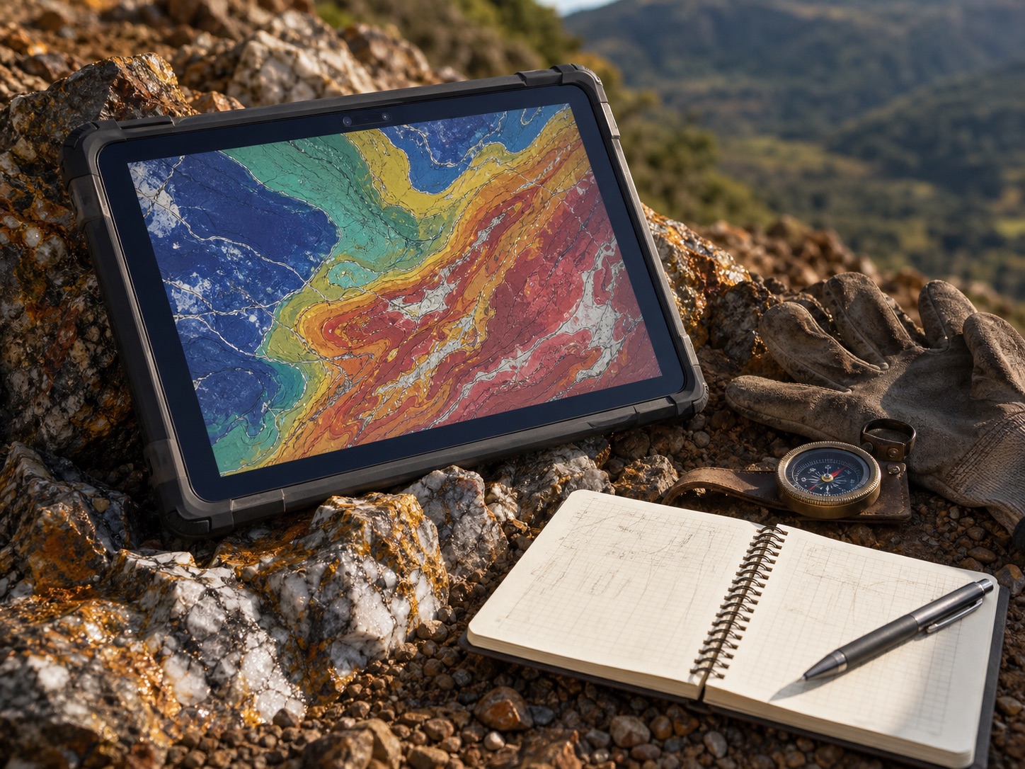 Predictive geological map on a field tablet