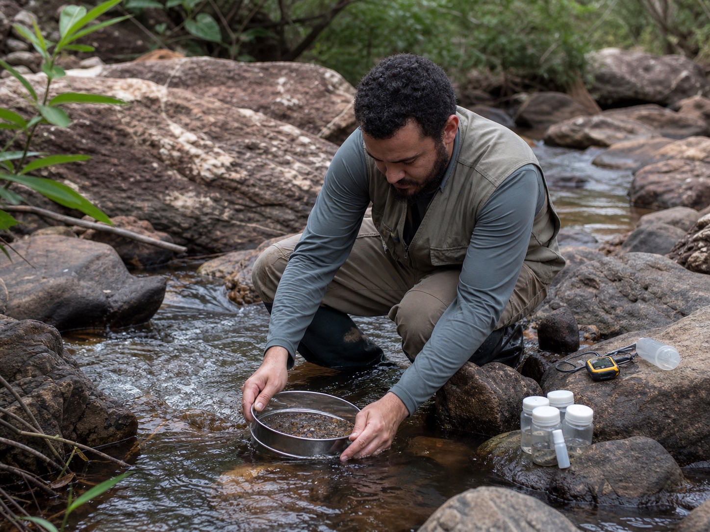 Stream sediment sampling in a preserved area