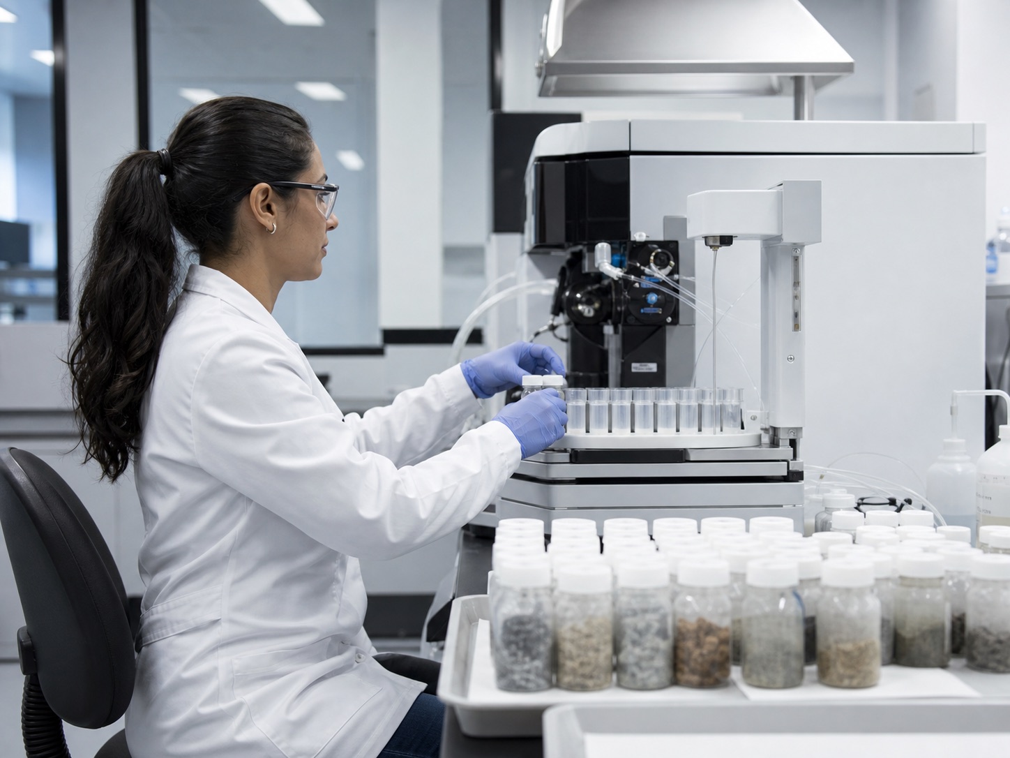 Specialist operates rare earth element analysis equipment